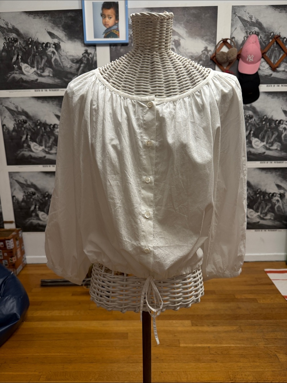PAIGE Kinzie White Button-Front Drawstring Hem Cotton Top Size Small NWT